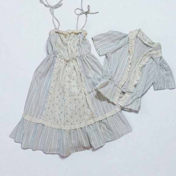 Vintage Other - Vintage Girls Dress & Top Set Shabby Chic Prairie Calico Floral Cottagecore 8